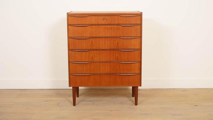 Vintage Deense ladekast | Teak | 6 lades | 103 cm, Huis en Inrichting, Kasten | Ladekasten, Ophalen of Verzenden