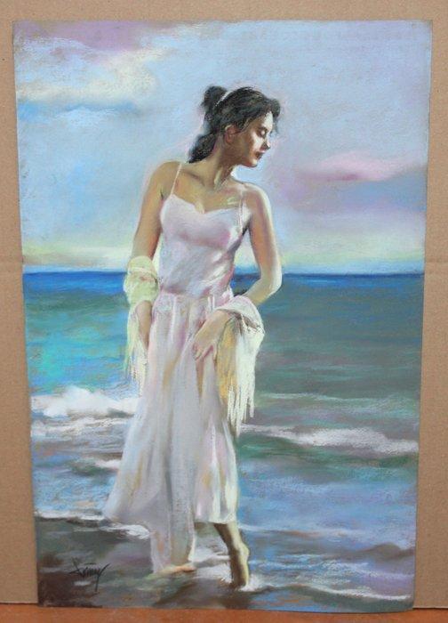 Domingo Alvarez Gomez (1942) - NO RESERVE - Paseo junto al, Antiek en Kunst, Kunst | Schilderijen | Klassiek