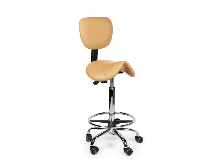 Zadelkruk met Rugleuning Beige - Hoog + Voetsteun, Huis en Inrichting, Krukjes, Nieuw, In hoogte verstelbaar