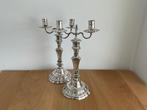 Kaarsenhouder - zilverkleurig metaal - paar kandelaars
