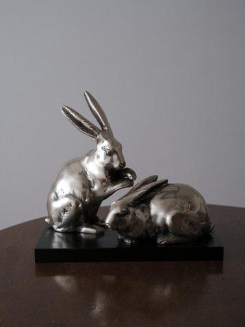 Ornement décoratif - Statue de lapins en bronze Art Déco -