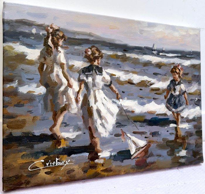 Francis Cristaux (1950) - Fillettes au Bord de Mer et le, Antiek en Kunst, Kunst | Schilderijen | Klassiek
