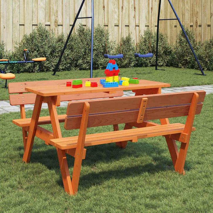 vidaXL Picknicktafel voor 4 kinderen met parasolgat massief, Tuin en Terras, Tuintafels, Nieuw, Verzenden
