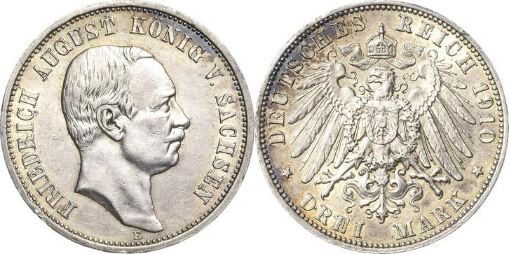 3 Mark 1910 Sachsen Friedrich August Iii 1904-1918, Timbres & Monnaies, Monnaies | Europe | Monnaies non-euro, Envoi