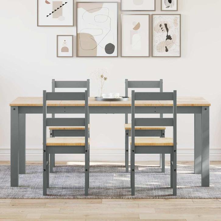 vidaXL 5-delige Eetset Panama massief grenenhout grijs, Huis en Inrichting, Complete eetkamers, Nieuw, Verzenden