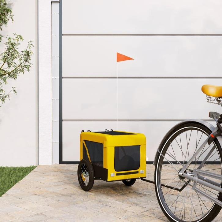 vidaXL Hondenfietstrailer oxford stof en ijzer geel en zwart, Dieren en Toebehoren, Overige Dieren-accessoires, Nieuw, Verzenden