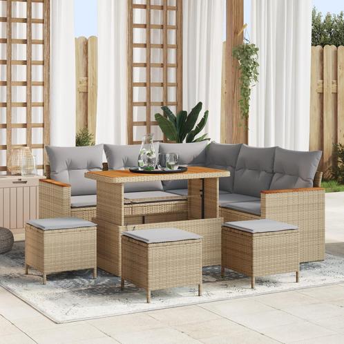 vidaXL 9-delige Tuinsalon Set met Kussens in Beige van Poly, Tuin en Terras, Tuinsets en Loungesets, Nieuw, Verzenden