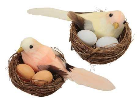 Nestje 7.5 cm met 1 vogel en 2 eitjes yellow orange zalm, Hobby & Loisirs créatifs, Bricolage