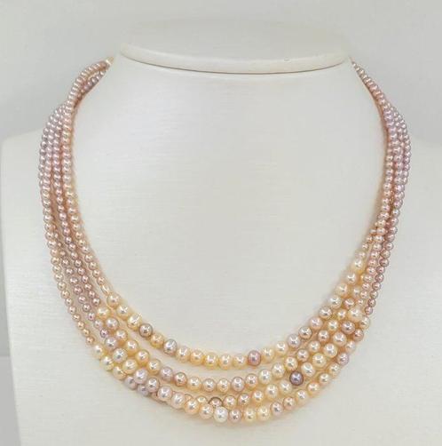 Halsketting 3x6mm Witte en Roze Edison Zoetwaterparels, Handtassen en Accessoires, Kettingen