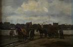 Cornelis Noltee (1903-1967) - Paarden en wagens bij de haven