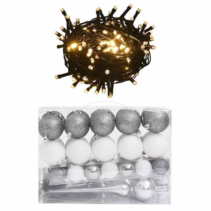 vidaXL 61-delige Kerstballenset met piek en 150 LEDs wit en, Diversen, Kerst, Nieuw, Verzenden