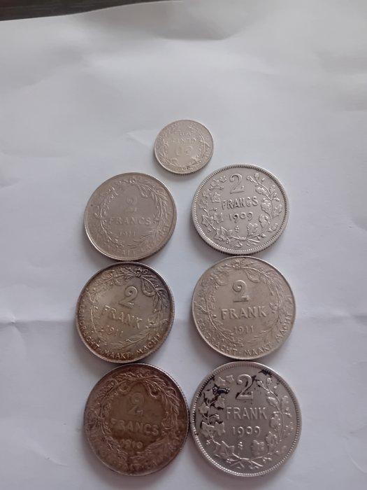 België. Albert I. 50 Cetns, 2 Francs 1909/1911, 7 stuks, Postzegels en Munten, Munten | Nederland