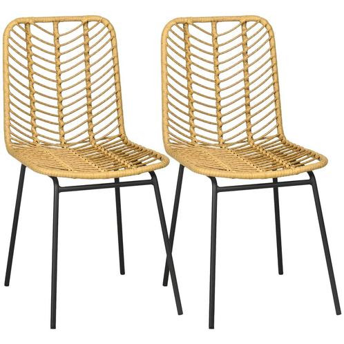 TRUUSK 2-delige Eetkamerstoel Set - Rattan-look - Staal - Ge, Huis en Inrichting, Stoelen, Verzenden