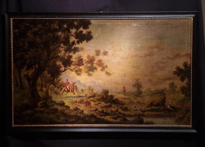 Britse school (XX) - Grande scena di caccia - cm 98x155 - NO, Antiek en Kunst, Kunst | Schilderijen | Klassiek