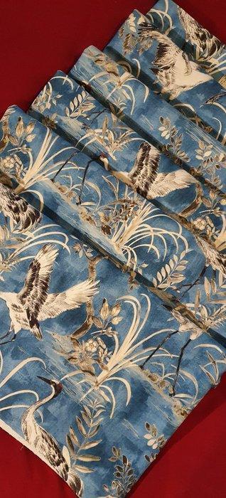 Exclusieve oosterse stof met Mantsjoerische reigers - blauw, Antiek en Kunst, Antiek | Tapijten, Tafelkleden en Textiel