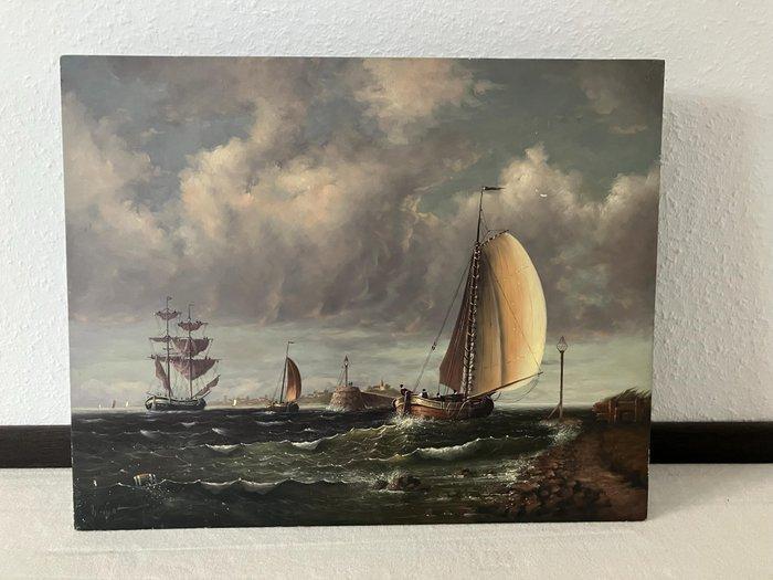 Leslie Wright (1912-?) - Segler vor der Küste, Antiek en Kunst, Kunst | Schilderijen | Klassiek