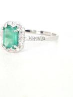 Ring - 18 karaat Witgoud Smaragd - Diamant, Handtassen en Accessoires, Ringen, Nieuw