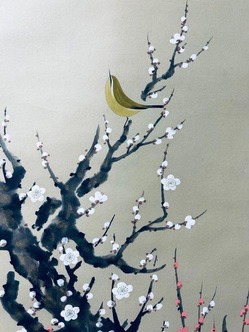 Opmerkelijke bloem- en vogelverfijning - witte/rode, Antiek en Kunst, Antiek | Overige Antiek