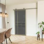 Stalen Schuifdeur 6 Vlaks Olijfgroen Rook glas Luxe design, 75 tot 150 cm, Nieuw, 150 tot 225 cm, Metaal