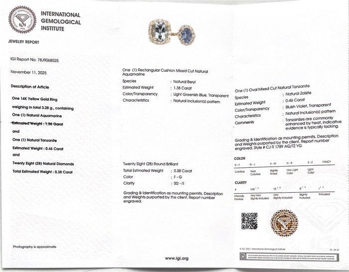 Trouwring - 14 karaat Geel goud - 2.22ct. tw. Aquamarijn -, Handtassen en Accessoires, Antieke sieraden