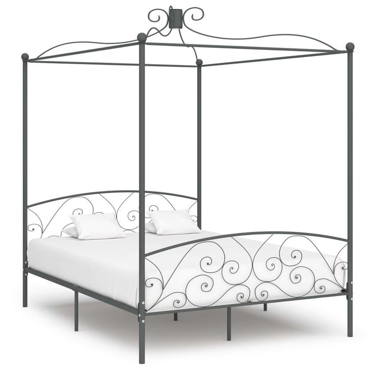 vidaXL Hemelbedframe metaal grijs 160x200 cm, Huis en Inrichting, Slaapkamer | Bedden, Nieuw, Verzenden