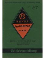 1938 HANSA 1100 / 1700 INSTRUCTIEBOEKJE DUITS, Ophalen of Verzenden