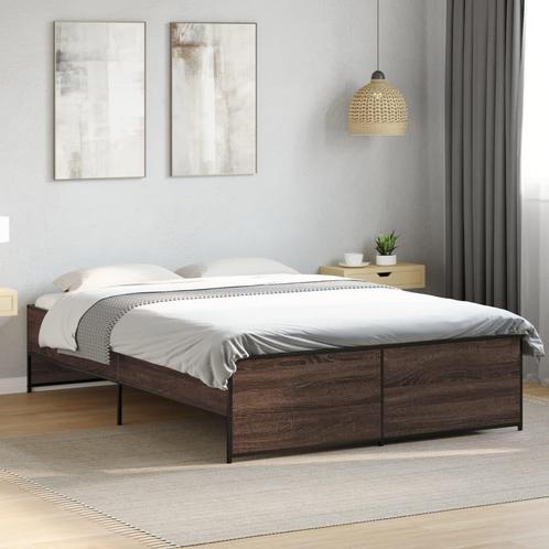 vidaXL Bedframe bewerkt hout metaal bruin eikenkleur 120x200, Huis en Inrichting, Slaapkamer | Bedden, Nieuw, Verzenden