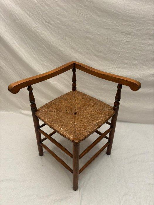 Stoel - Franse Bobbin Hoekstoel met Rieten Afwerking - Hout,, Antiek en Kunst, Curiosa en Brocante