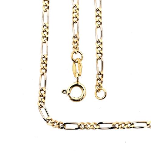 Bicolor gouden Figaro schakel ketting | 50,5 cm, Handtassen en Accessoires, Kettingen, Overige kleuren, Gebruikt, Goud, Ophalen of Verzenden