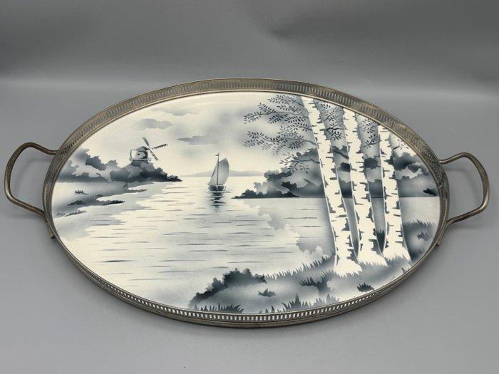 Art Deco dienblad – keramiek en metaal – jaren 30 - Dienblad, Antiek en Kunst, Kunst | Designobjecten