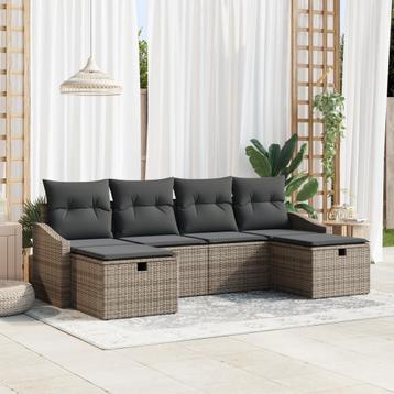 vidaXL 6-delige tuinset met kussens in grijs poly rattan, Verzenden