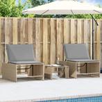 vidaXL Ligstoelen 2 st met tafel beige poly rattan, Verzenden, Nieuw