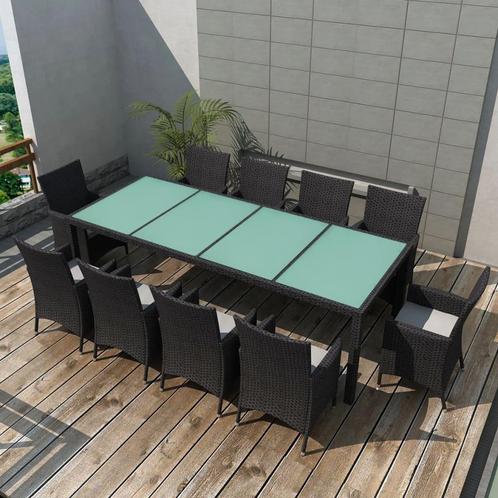 vidaXL 11-delige Tuinset met kussens poly rattan zwart, Jardin & Terrasse, Ensembles de jardin, Envoi