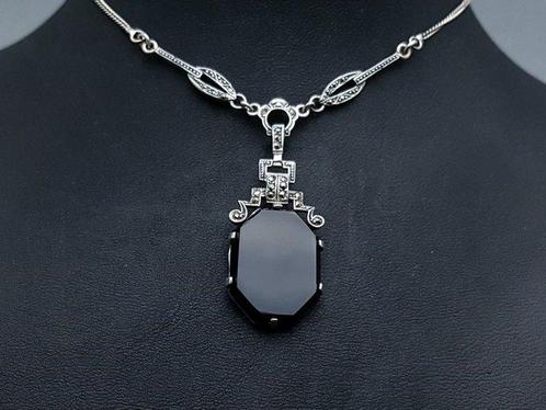 Zilver, Art Deco, Onyx - Halsketting - Markasieten., Antiek en Kunst, Kunst | Designobjecten