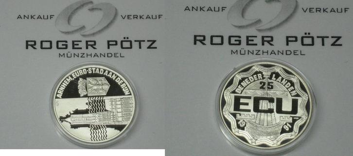 25 Ecu 1991 Nederland Stadt Arnheim zilver Pp selten zilver, Postzegels en Munten, Munten | Europa | Niet-Euromunten, België, Verzenden