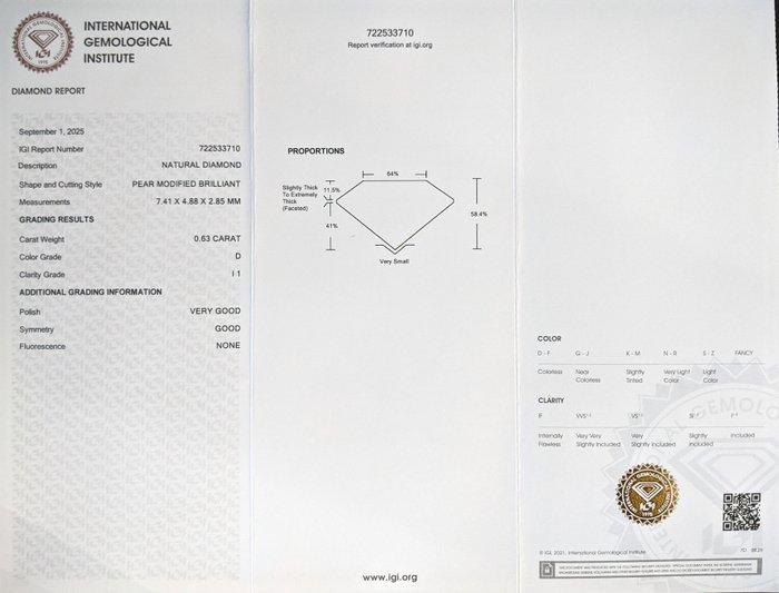 Zonder Minimumprijs - 1 pcs Diamant (Natuurlijk) - 0.63 ct -, Handtassen en Accessoires, Edelstenen