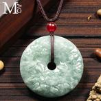 Handgesneden nefriet jade hanger - Floral Bi Disc - Hoogte: