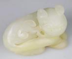 Witte Jade Kat Gesneden Sculptuur Figuur - Jade, Nefriet, Antiek en Kunst