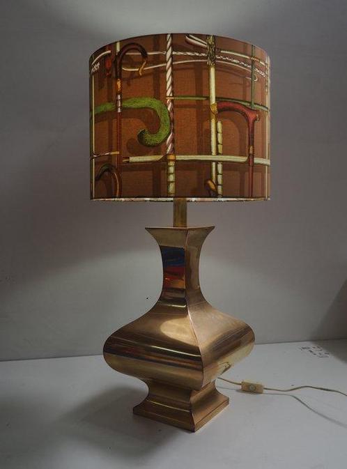 Brass vintage table lamp/shadow Fornasetti fabric - Lamp - ., Antiek en Kunst, Kunst | Designobjecten