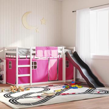 vidaXL Stapelbed met glijbaan en gordijnen roze 90x200 cm, Huis en Inrichting, Verzenden, Nieuw