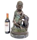sculptuur, Girl with dog - 42 cm - Brons, Marmer