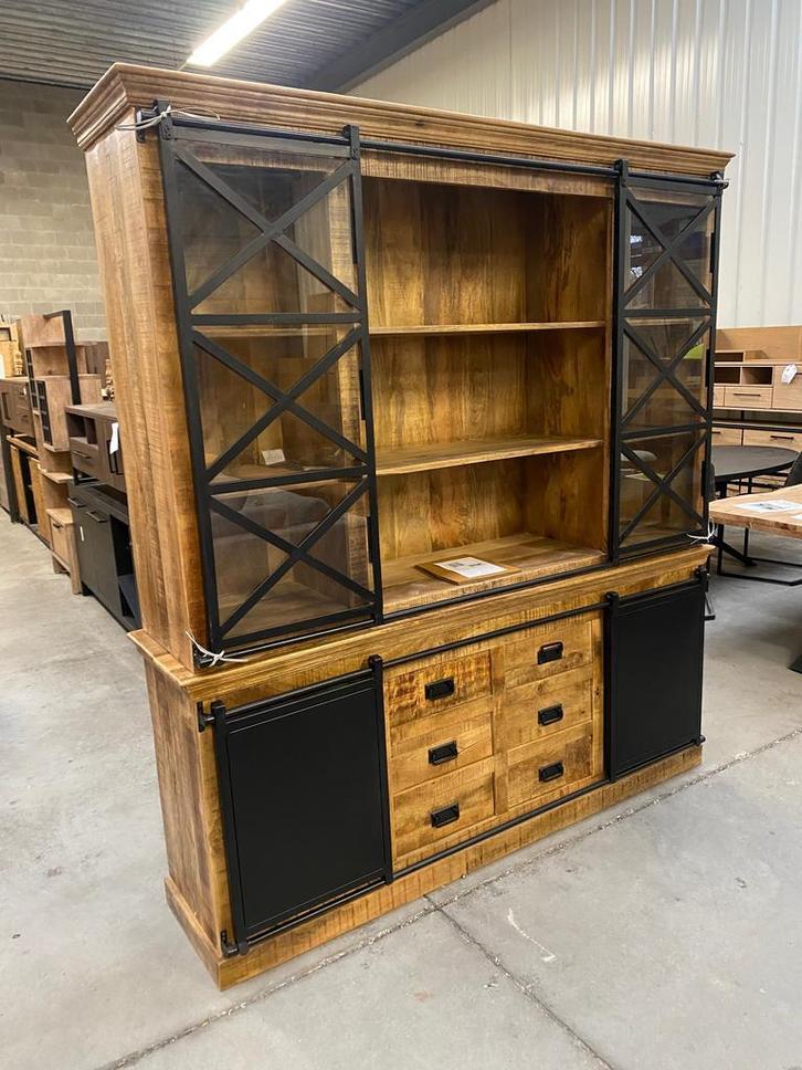 Iron buffetkast, mangohout (nieuw, A-keuze), Huis en Inrichting, Kasten | Buffetkasten, Nieuw, Overige houtsoorten, Glas, Metaal