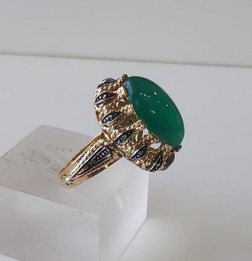 Ring - 19.2 kt. Geel goud - 10.00ct. tw. - (Ágata Verde en, Handtassen en Accessoires, Ringen
