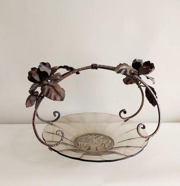 Saladier - Verre, fer forgé - Centre de table / plateau de