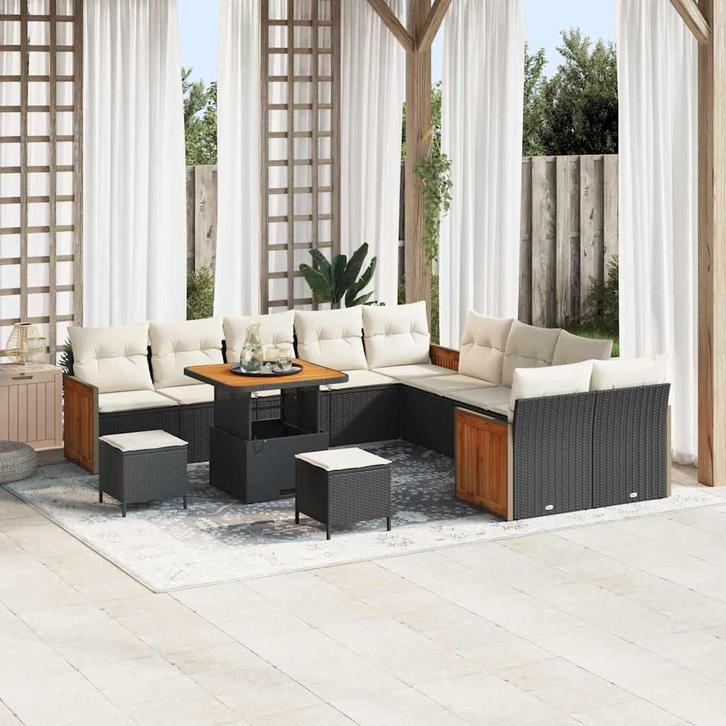 vidaXL Tuinbank Set met kussen 13 pcs Zwart en Crème, Tuin en Terras, Tuinsets en Loungesets, Nieuw, Verzenden