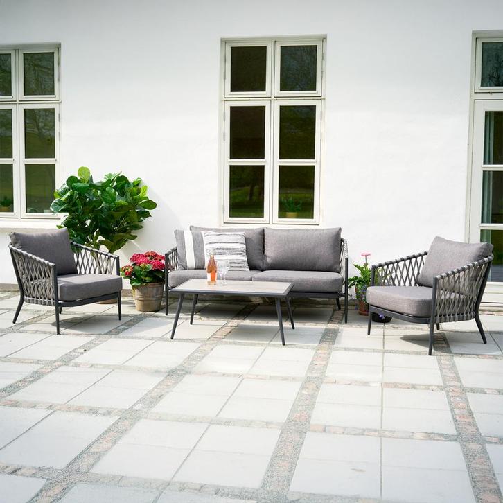 Loungset 4delig donkergrijs | Rotan | Tuinset, Tuin en Terras, Tuinsets en Loungesets, Nieuw, 5 zitplaatsen, Verzenden