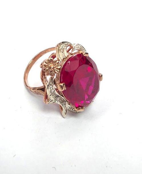 Zonder Minimumprijs - Ring - 9 kt. Roségoud, Zilver Robijn -, Handtassen en Accessoires, Ringen
