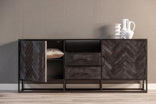 Dressoir Mangohout Kjeld 180 Zwart, Huis en Inrichting, Kasten | Dressoirs, Nieuw, Verzenden