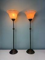 Lamp (2) - Elegante Messing Lampen Set met Glazen, Antiek en Kunst