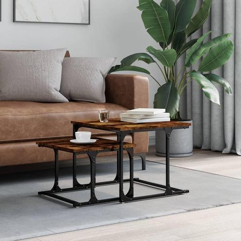 vidaXL 2-delige Tafeltjesset bewerkt hout gerookt, Huis en Inrichting, Tafels | Salontafels, Nieuw, Verzenden